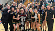 San Ramon Valley girls celebrate after a truly shocking 76-43 North Coast Section Open Division title victory over top seed Acalanes at Campolindo High School.