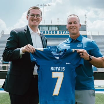 The First Academy's Assistant Head of School for Campus Operations, left, poses with head football coach Jeff Conaway during 2023 Media Days. TFA on Monday lost an appeal to get its 2025 postseason ban lifted after going 5-5 in the regular season.