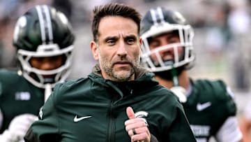 Michigan State's defensive coordinator Joe Rossi runs to the locker room before the game against Penn State on Saturday, Nov. 15, 2025, at Spartan Stadium in East Lansing.