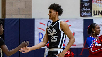 Serra's Maximo Adams (25) is announced with his team's starting lineup before their first-round CIF-SS playoff game at Indio High School in Indio, Calif., Wednesday, Feb. 7, 2024.