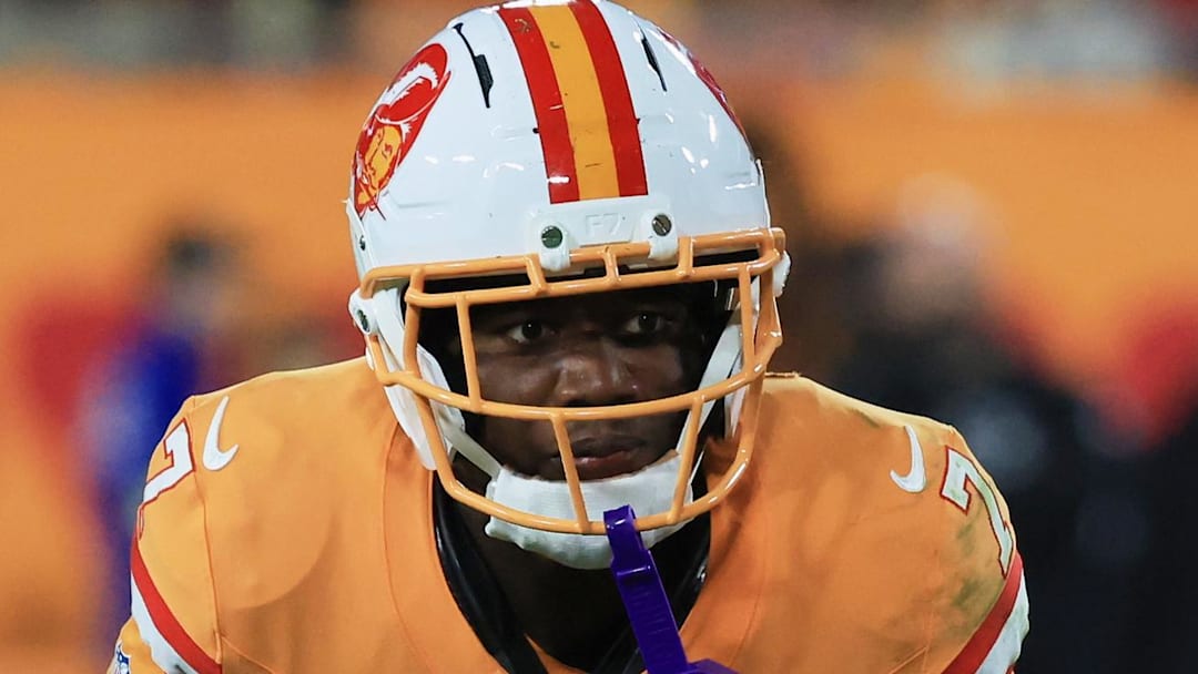 Dec 11, 2025; Tampa, Florida, USA; Tampa Bay Buccaneers running back Bucky Irving (7) runs the ball against the Atlanta Falcons during the second quarter at Raymond James Stadium. Mandatory Credit: Kim Klement Neitzel-Imagn Images