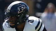 Purdue Boilermakers defensive back Tony Grimes (0) lines up 