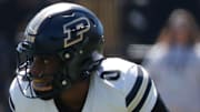 Purdue Boilermakers defensive back Tony Grimes (0) lines up for a drill