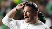 Oregon Ducks head coach Dan Lanning looks on during the second half against the Rutgers Scarlet Knights at SHI Stadium. 