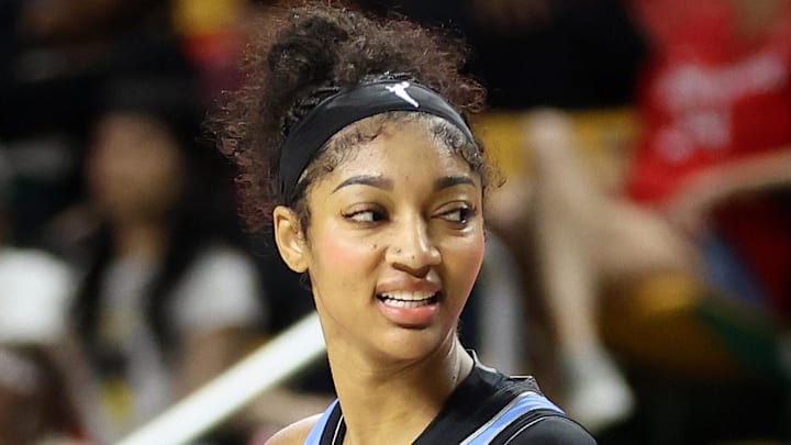 Chicago Sky forward Angel Reese looks on during the second half against the Washington Mystics.