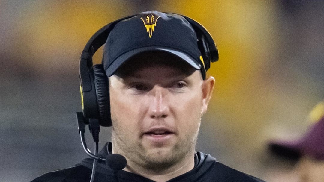 Nov 28, 2025; Tempe, Arizona, USA; Arizona State Sun Devils head coach Kenny Dillingham against the Arizona Wildcats during the 99th Territorial Cup at Mountain America Stadium. Mandatory Credit: Mark J. Rebilas-Imagn Images