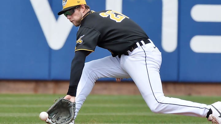 Erie SeaWolves shortstop Gage Workman fields a first-inning ground ball against the Harrisburg Senators at UPMC Park in Erie on April 27, 2024. Erie SeaWolves shortstop Gage Workman fields a first-inning ground ball against the Harrisburg Senators at UPMC Park in Erie on April 27, 2024.