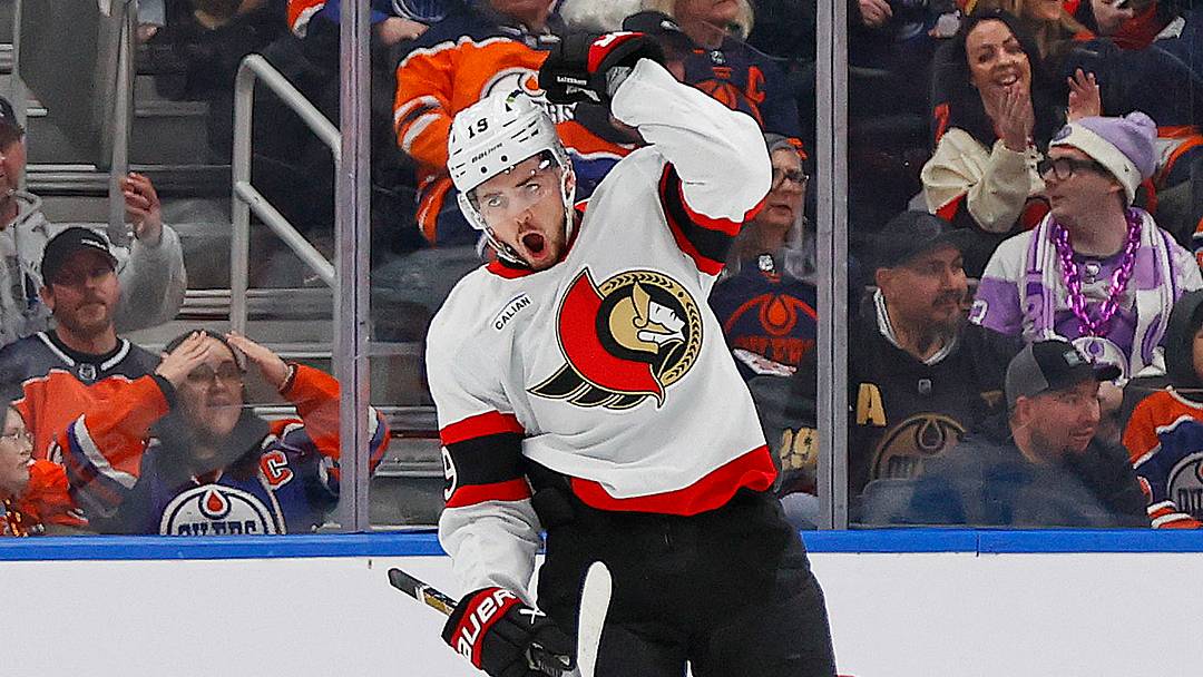 Ottawa Senators forward Drake Batherson (19) celebrates his goal scored during the first period against the Edmonton Oilers: Perry Nelson-Imagn Images