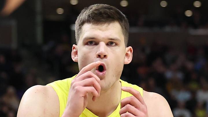 Feb 28, 2023; Salt Lake City, Utah, USA; Utah Jazz center Walker Kessler (24) reacts to play with the San Antonio Spurs in the second half at Vivint Arena. Mandatory Credit: Rob Gray-Imagn Images