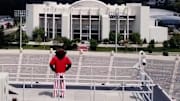 Hoosier The Bison is shown on top of the Memorial Stadium press box as he oversees his realm. Indiana confirmed the bison will be back as the official mascot starting in the fall.