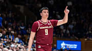 Florida State Seminoles guard Anastasios Rozakeas (9) checks into the game against the Duke Blue Devils