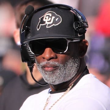 Colorado football coach Deion Sanders looks on against Texas Tech in a Big 12 football game Saturday, Nov. 9, 2024, at Jones AT&T Stadium.