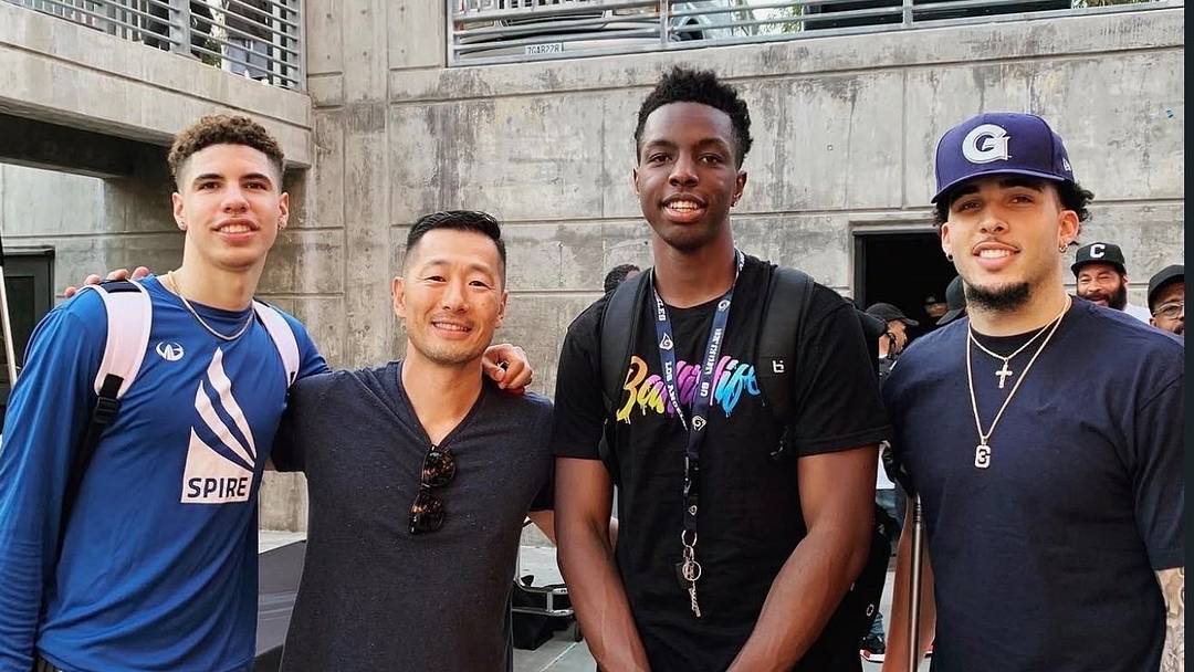 Steve Baik (middle left) was once the head coach at Chino Hills with the 'Ball Brothers', now he's the coach at Calabasas High. Steve Baik (middle left) was once the head coach at Chino Hills with the 'Ball Brothers', now he's the coach at Calabasas High.
