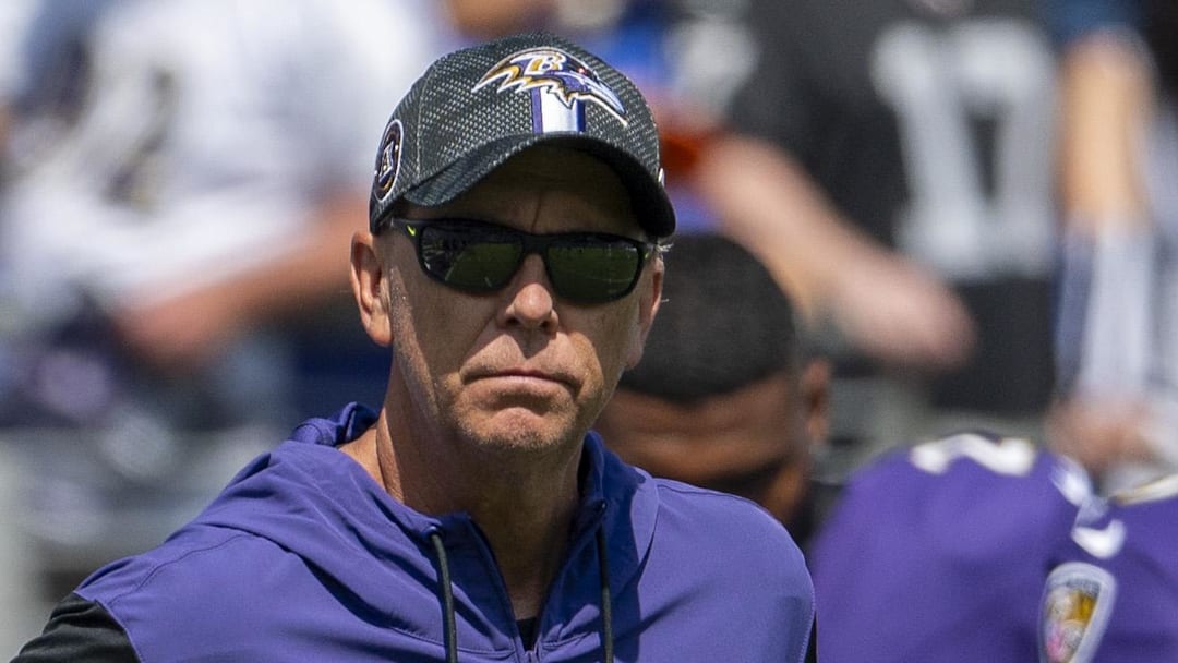 Sep 15, 2024; Baltimore, Maryland, USA; Baltimore Ravens coordinator Todd Monken on the field before the game against the Las Vegas Raiders at M&T Bank Stadium. Mandatory Credit: Tommy Gilligan-Imagn Images Sep 15, 2024; Baltimore, Maryland, USA; Baltimore Ravens coordinator Todd Monken on the field before the game against the Las Vegas Raiders at M&T Bank Stadium. Mandatory Credit: Tommy Gilligan-Imagn Images