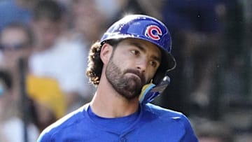 Oct 4, 2025; Milwaukee, Wisconsin, USA; Chicago Cubs shortstop Dansby Swanson (7) reacts after striking out against the Milwaukee Brewers during the seventh inning of game one of the NLDS round for the 2025 MLB playoffs at American Family Field. 