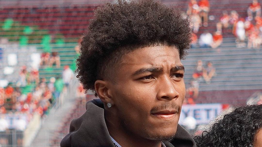 Sept. 21, 2024; Columbus, Ohio, USA; Oregon Ducks wide receiver Messiah Hampton, then a senior at James Monroe High School (New York), watches warm-ups before Ohio State's game against the Marshall University Thundering Herd at Ohio Stadium. Sept. 21, 2024; Columbus, Ohio, USA; Oregon Ducks wide receiver Messiah Hampton, then a senior at James Monroe High School (New York), watches warm-ups before Ohio State's game against the Marshall University Thundering Herd at Ohio Stadium.