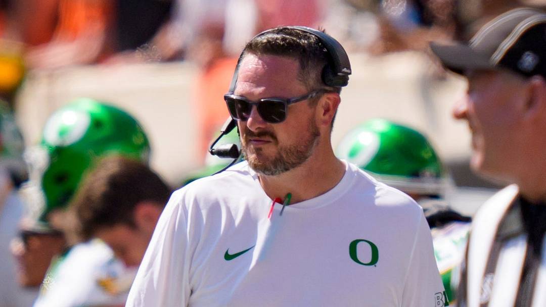 Oregon head coach Dan Lanning looks on as the Oregon Ducks face the Oklahoma State Cowboys on Sept. 12, 2026, at Boone Pickens Stadium in Stillwater, Oklahoma Oregon head coach Dan Lanning looks on as the Oregon Ducks face the Oklahoma State Cowboys on Sept. 12, 2026, at Boone Pickens Stadium in Stillwater, Oklahoma