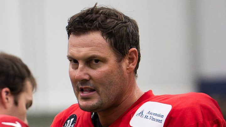 Indianapolis Colts quarterback Philip Rivers warms up