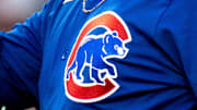 Chicago Cubs logo on the chest of a jersey.
