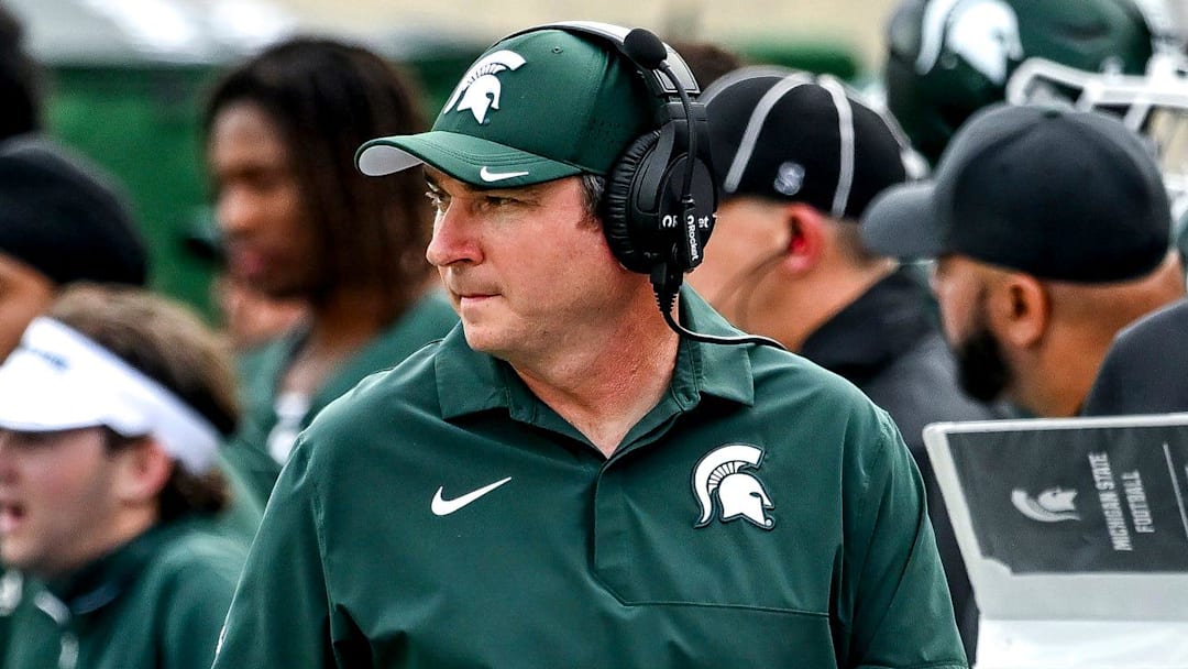 Michigan State's head coach Jonathan Smith looks on from the sideline during the second quarter in the game against Youngstown State on Saturday, Sept. 13, 2025, at Spartan Stadium in East Lansing.