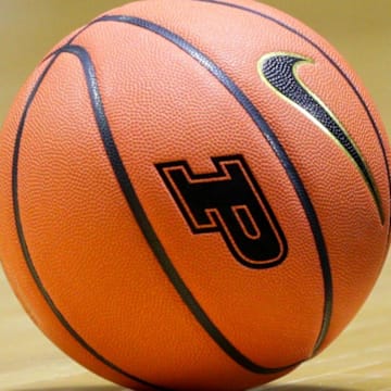 Purdue logo on an NCAA basketball