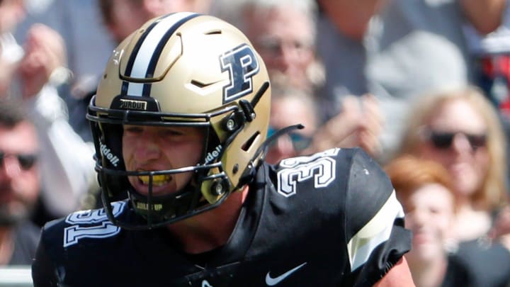 Purdue Boilermakers defensive back Dillon Thieneman (31) celebrates after getting a tackle