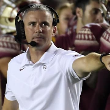 Sep 5, 2021; Tallahassee, Florida, USA; Florida State Seminoles head coach Mike Norvell during the game against the Notre Dame Fighting Irish at Doak S. Campbell Stadium. Mandatory Credit: Melina Myers-Imagn Images