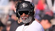 Colorado football coach Deion Sanders looks on against Texas Tech in a Big 12 football game Saturday, Nov. 9, 2024, at Jones AT&T Stadium.