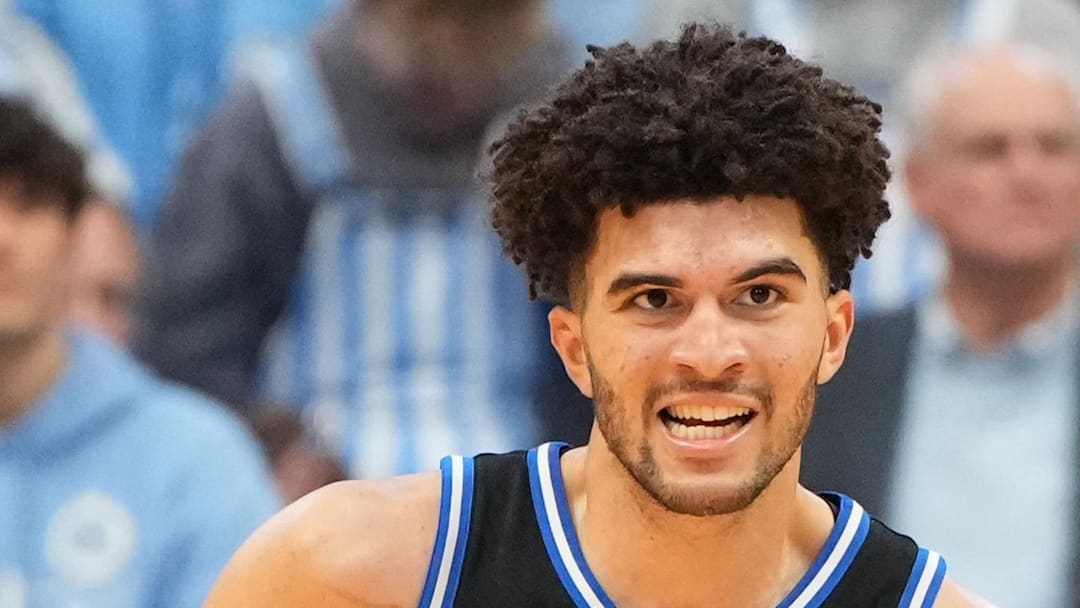 Feb 7, 2026; Chapel Hill, North Carolina, USA;  Duke Blue Devils forward Cameron Boozer (12) on the court in the second half at Dean E. Smith Center. Mandatory Credit: Bob Donnan-Imagn Images
