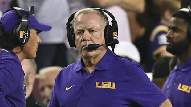 Brian Kelly coaches LSU as the Tigers fall at Texas A&M