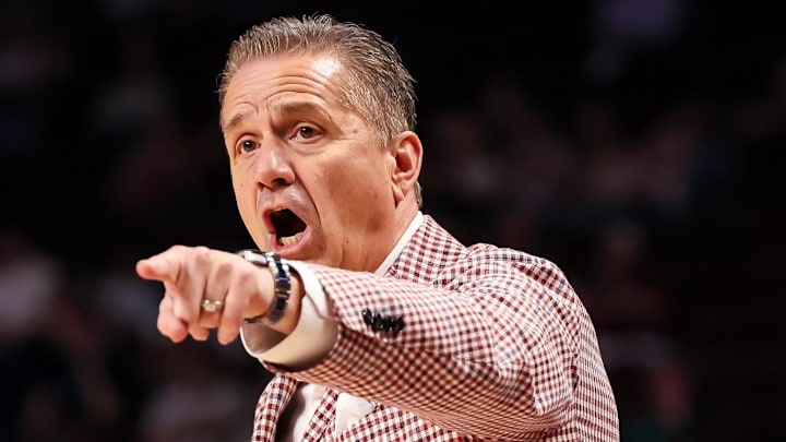 Arkansas Razorbacks coach John Calipari directs his team against the South Carolina Gamecocks in the first half at Colonial Life Arena. Arkansas Razorbacks coach John Calipari directs his team against the South Carolina Gamecocks in the first half at Colonial Life Arena.