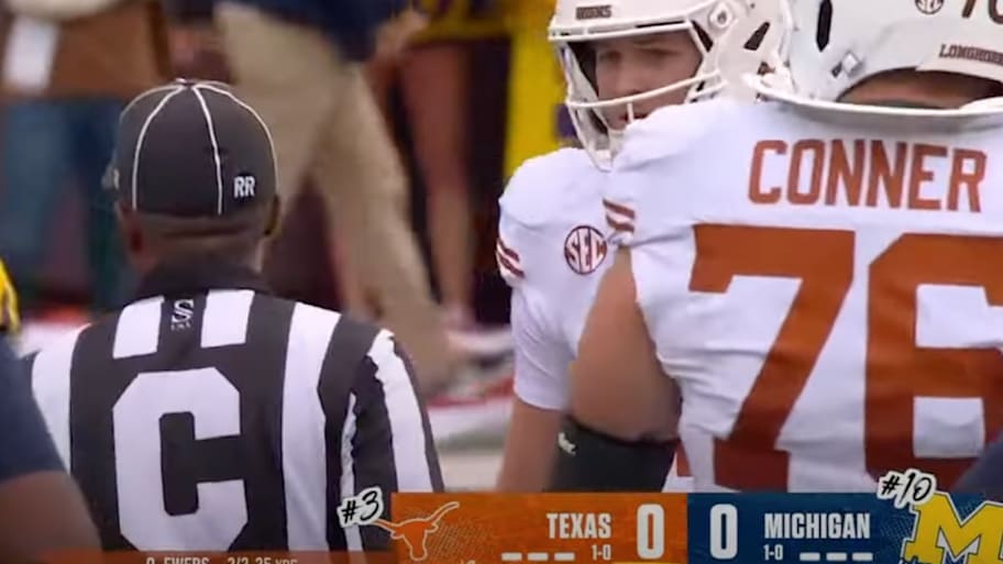 An official with the "RR" insignia  | Screenshot courtesy of Fox Sports' Michigan-Texas broadcast