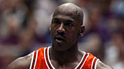 June 5, 1998; Salt Lake City, UT, USA; Chicago Bulls guard Michael Jordan in game two of the 1998 NBA Finals against the Utah Jazz at the Delta Center.  Mandatory Credit: Anne Ryan-USA TODAY