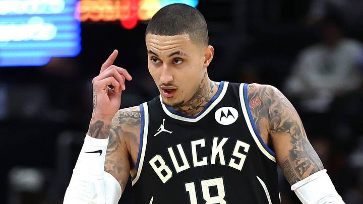 Milwaukee Bucks forward Kyle Kuzma (18) celebrates during the second half against the Washington Wizards at Capital One Arena on January 29, 2026.