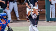 Mississippi State's Bulldogs Reed Stallman takes a swing against the Florida Gators at Dudy Noble Field in Starkville, Miss.