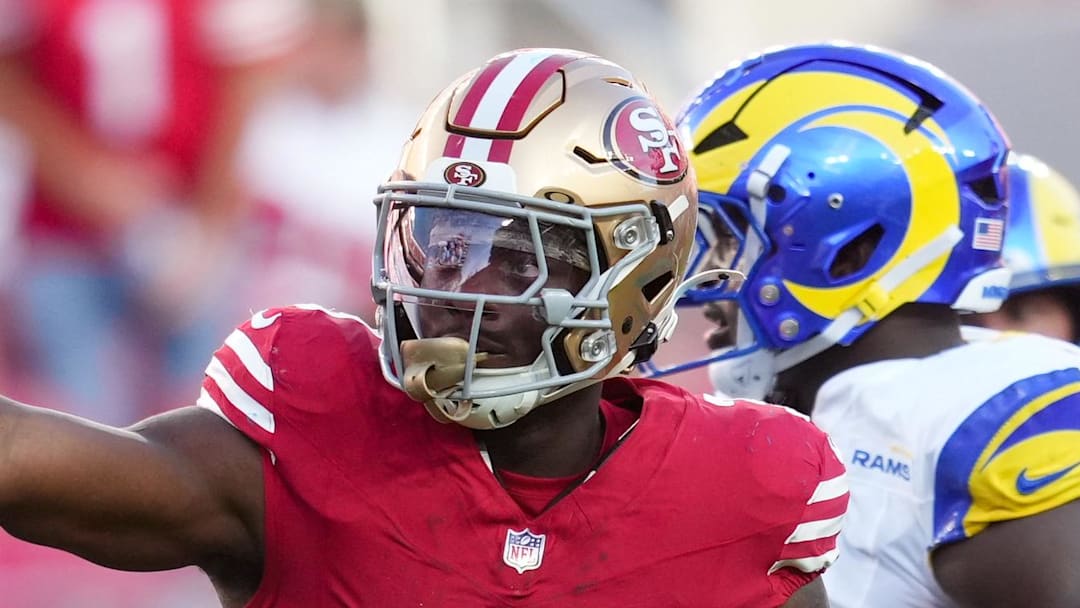 San Francisco 49ers running back Brian Robinson Jr. celebrates