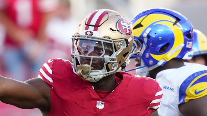 San Francisco 49ers running back Brian Robinson Jr. celebrates