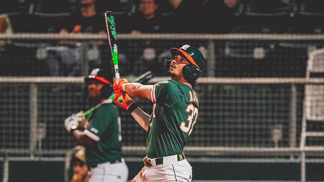 Miami freshman catcher Alonzo Alverez with his first home run of the season against Indiana State Miami freshman catcher Alonzo Alverez with his first home run of the season against Indiana State