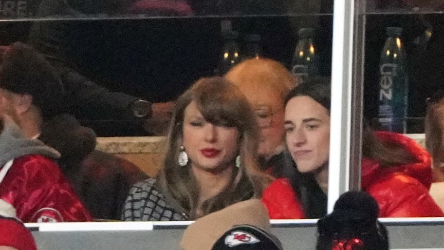 Recording artist Taylor Swift (upper middle) sits with Indiana Fever guard Caitlin Clark (upper right) during the fourth quarter of a 2025 AFC divisional round game between the Kansas City Chiefs and the Houston Texans. | Denny Medley-Imagn Images