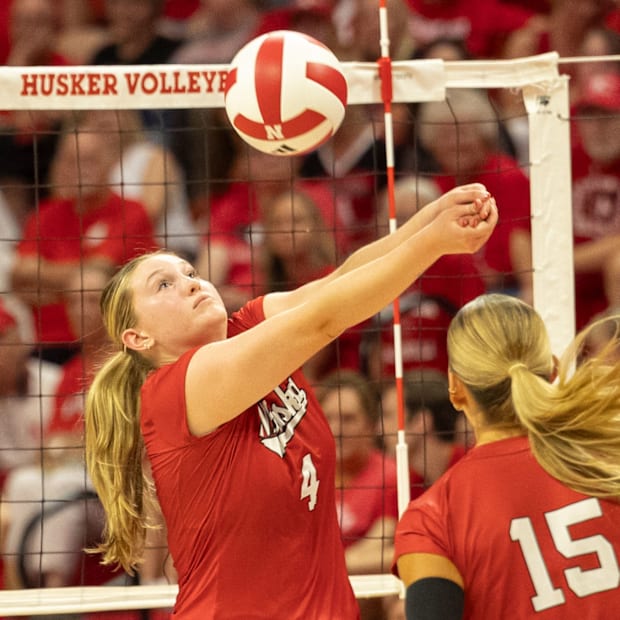 Nebraska setter Campbell Flynn in action during the Red-White Scrimmage on Saturday.