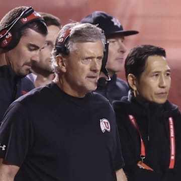 Utah Utes head coach Kyle Whittingham watches play against the Cincinnati Bearcats during the second half at Rice-Eccles Stadium.