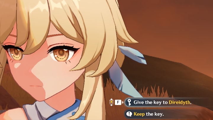 Genshin Impact screenshot Lumine and a dialog choice.