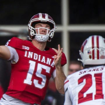 Indiana quarterback Fernando Mendoza passes during IU's 31-7 win vs. Wisconsin on Nov. 15, 2025, at Memorial Stadium.