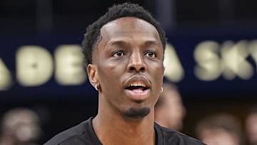 Onyeka Okongwu #17 of the Atlanta Hawks warms up before facing the Phoenix Suns.