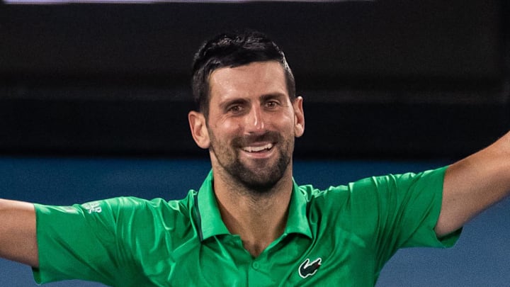 Novak Djokovic celebrates his victory over Jannik Sinner