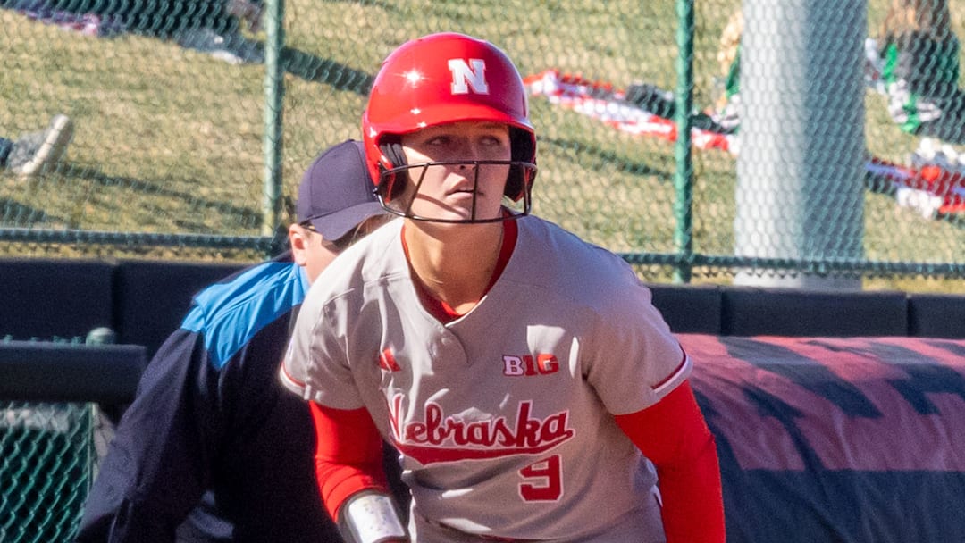 Nebraska utility player Hannah Camenzind watches the pitch from third base at Bowlin Stadium. Nebraska utility player Hannah Camenzind watches the pitch from third base at Bowlin Stadium.