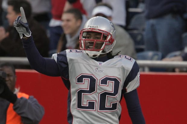 Dec 17, 2006; Foxborough, MA, USA;  New England Patriots cornerback (22) Asante Samuel reacts after a touchdown in the 4th qu