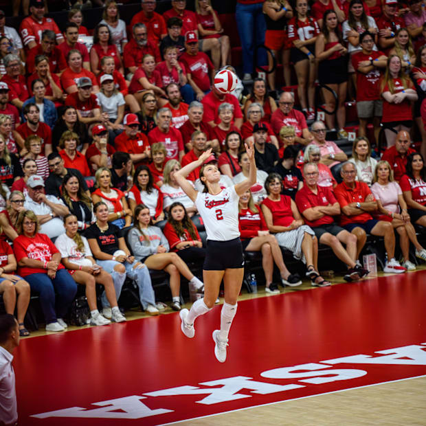 Bergen Reilly comes off the bench to serve in the second set. 