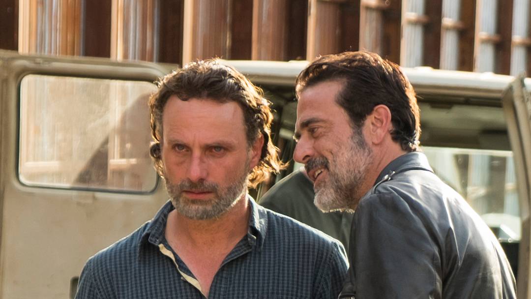 Andrew Lincoln as Rick Grimes and Jeffrey Dean Morgan as Negan in The Walking Dead Season 7 Episode 4 