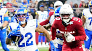 Los Angeles Rams running back Blake Corum (22) runs for a touchdown against the Arizona Cardinals in the second half at State Farm Stadium on Dec 7, 2025, in Glendale, Ariz.